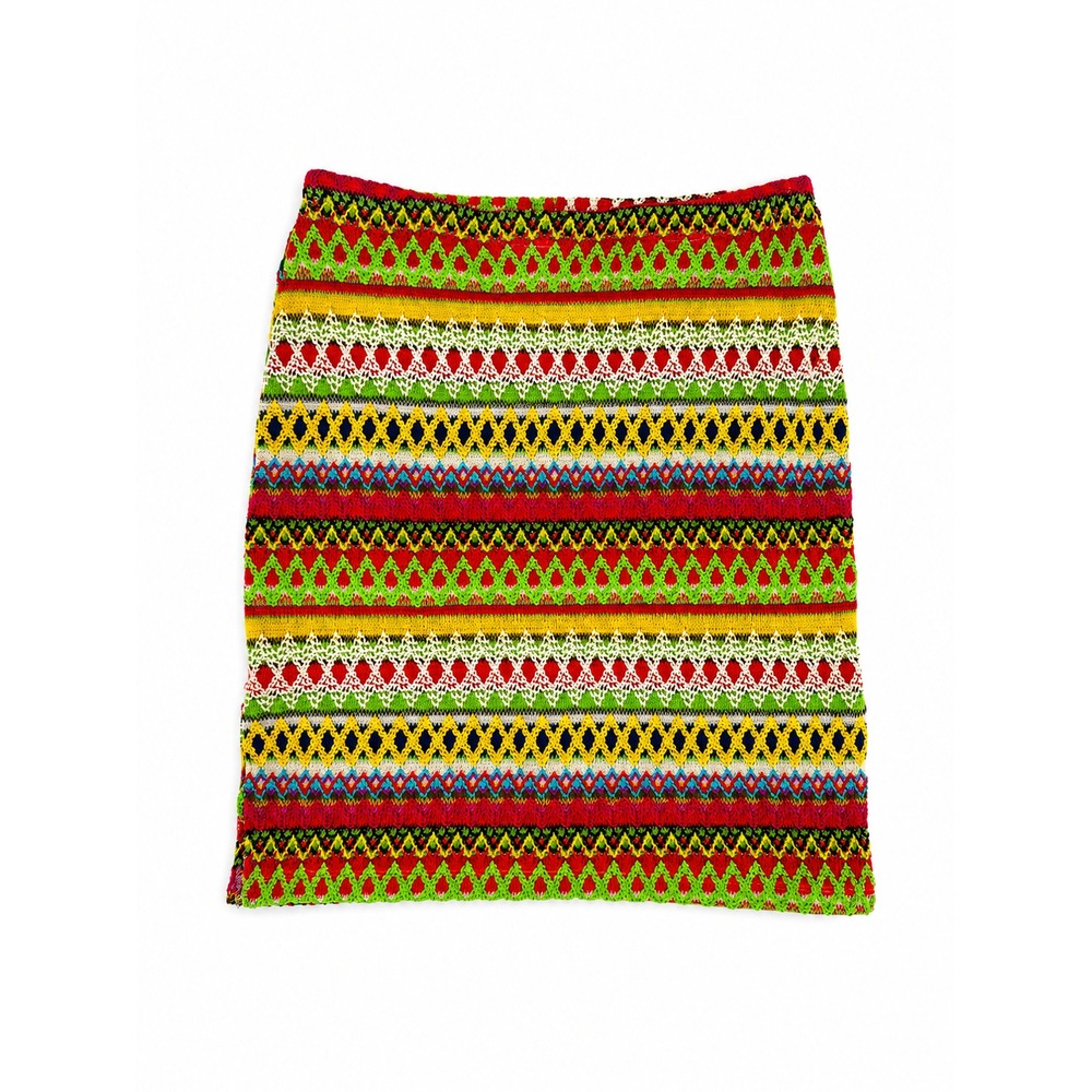 Vintage 90s K2 USA Women Knit Pencil Skirt Multicolor Fair Isle Hippie L 88833
